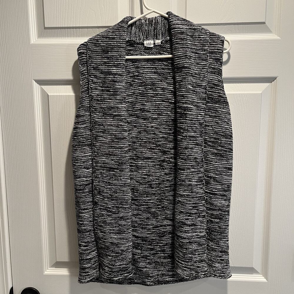 Gap Women’s Black/White Marled Open Cardigan Sweater Vest Size Small